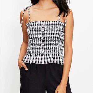 LOFT Gingham Smocked Cami Size Medium